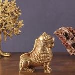 Brass Tibetan Snow Lion Showpiece - Symbol of Strength and Protection